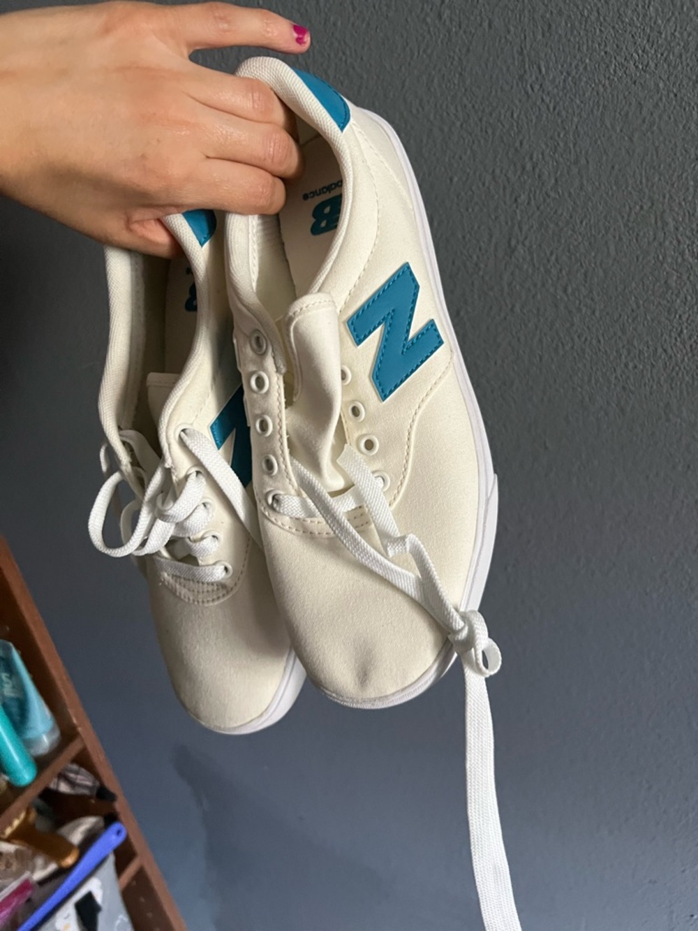 New without tags New Balance Cream Canvas Sneakers with Blue 'N' Accent